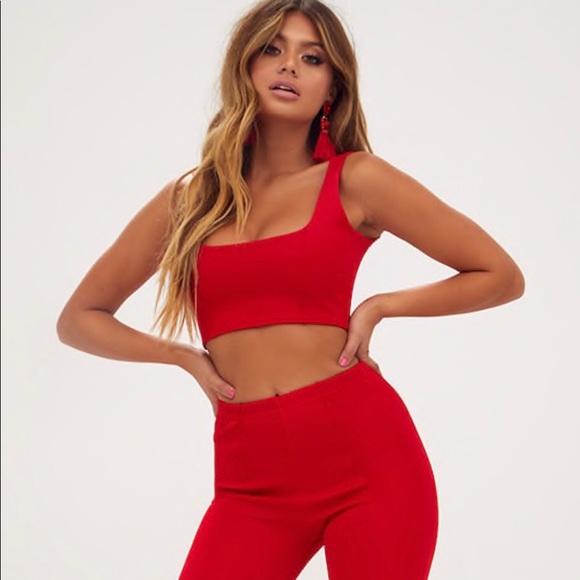 PrettyLittleThing Pants - Two piece red pants suit